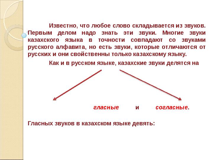 Известно, что любое слово складывается из звуков. Первым делом надо знать эти звуки. Многие звуки казахского языка в