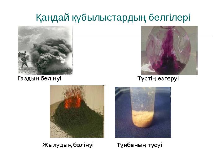 Қандай құбылыстардың белгілері Газдың бөлінуі Түстің өзгеруі
