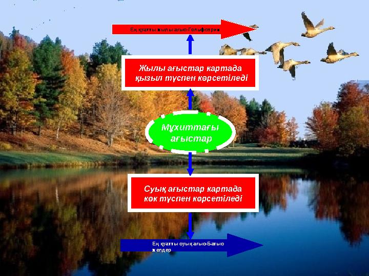 Мұхиттағы ағыстарЖылы ағыстар картада қызыл түспен көрсетіледі Суық ағыстар картада көк түспен көрсетіледіЕ ң қуатты жылы ағ