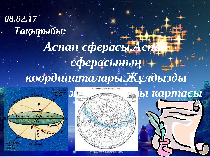 08.02.17 Т ақырыбы: Аспан сферасы.Аспан сферасының координаталары.Жұлдызды аспанның жылжымалы картасы