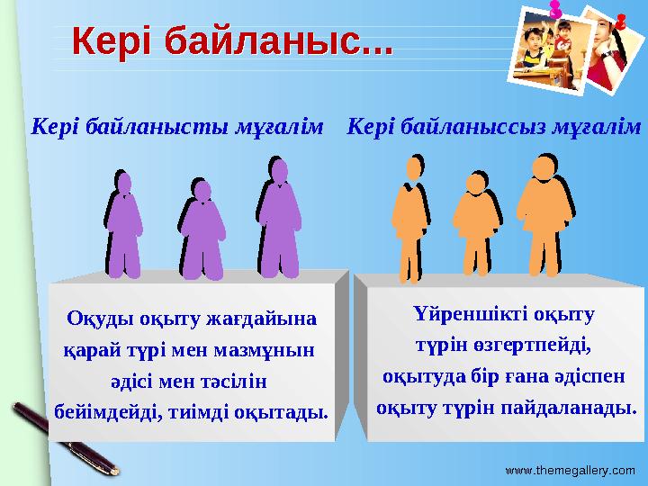 www.themegallery.com Кері байланыс...Кері байланыс... Оқуды оқыту жағдайына қарай түрі мен мазмұнын әдісі мен тәсілін бей
