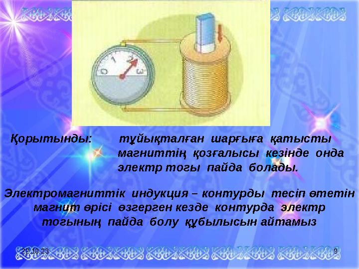 Қорытынды: тұйықталған шарғыға қатысты магниттің қозғалысы кезінде онда