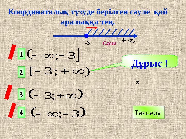  3;  ;3  3; );3[  х -3  Дұрыс ! Тексеру 1 2 4 3 Сәуле Коор