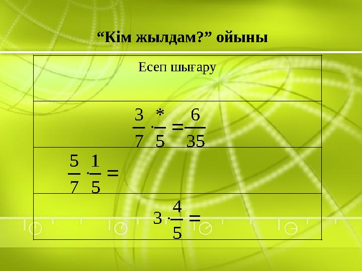 “Кім жылдам?” ойыны Есеп шығару 35 6 5 * 7 3   5 1 7 5  5 4 3