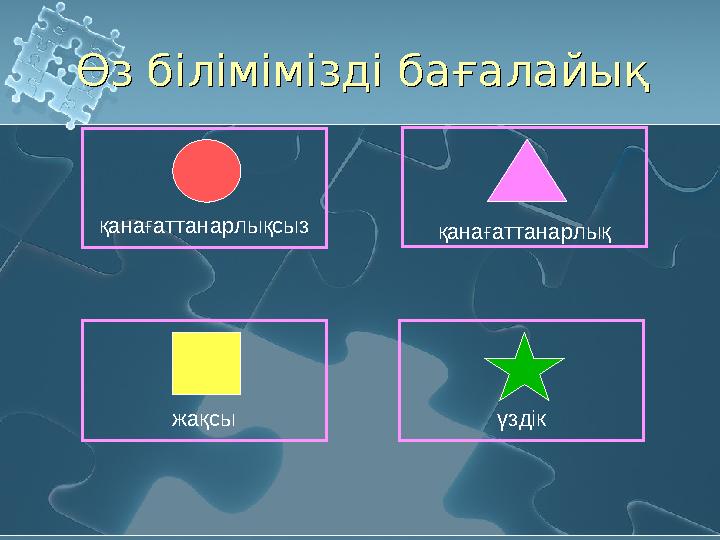 Өз білімімізді бағалайықӨз білімімізді бағалайық қанағаттанарлықсыз жақсы қанағаттанарлық үздік