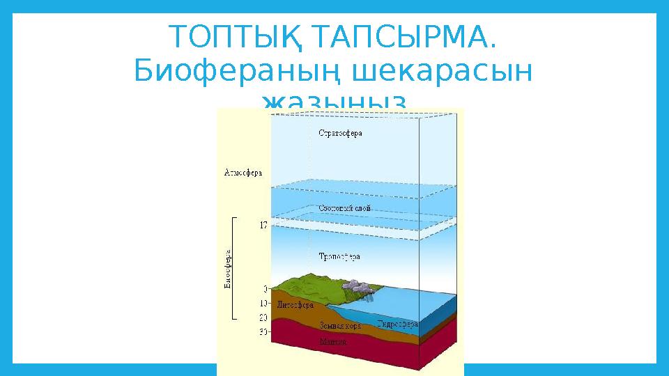 ТОПТЫҚ ТАПСЫРМА. Биофераның шекарасын жазыңыз