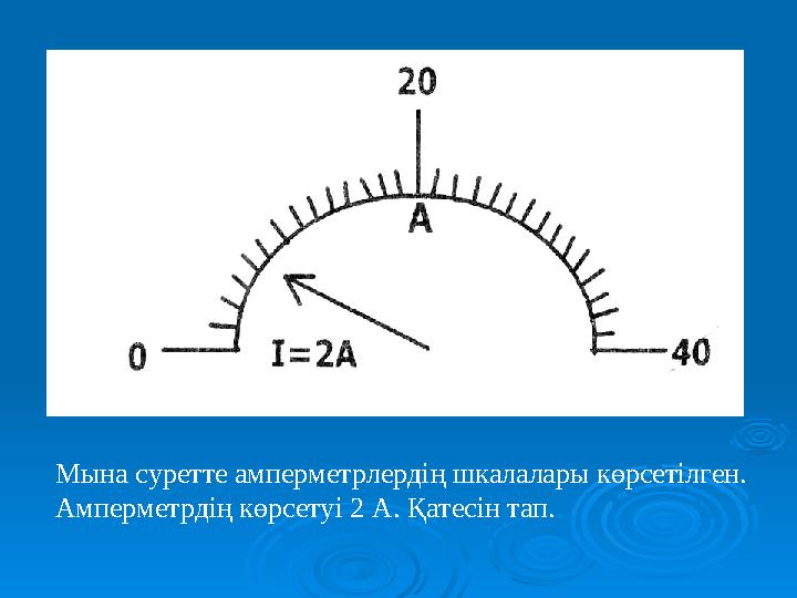 Мына суретте амперметрлердің шкалалары көрсетілген. Амперметрдің көрсетуі 2 А. Қатесін тап.