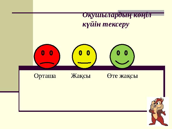 Оқушылардың көңіл күйін тексеру Орташа Жақсы Өте жақсы