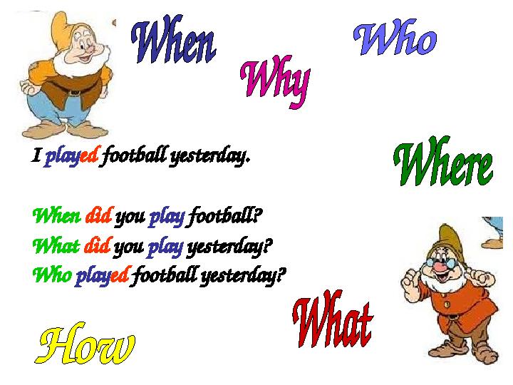 I play ed football yesterday. When did you play football? What did you play yesterday? Who play ed football yeste