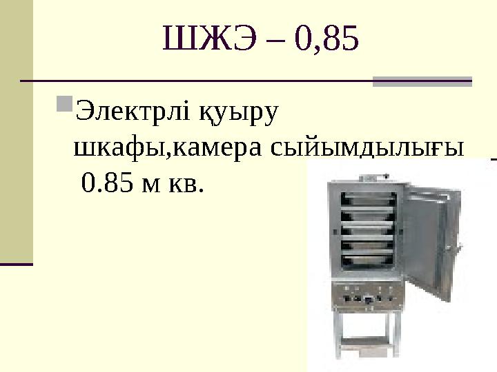 ШЖЭ – 0,85  Электрлі қуыру шкафы,камера сыйымдылығы 0.85 м кв.