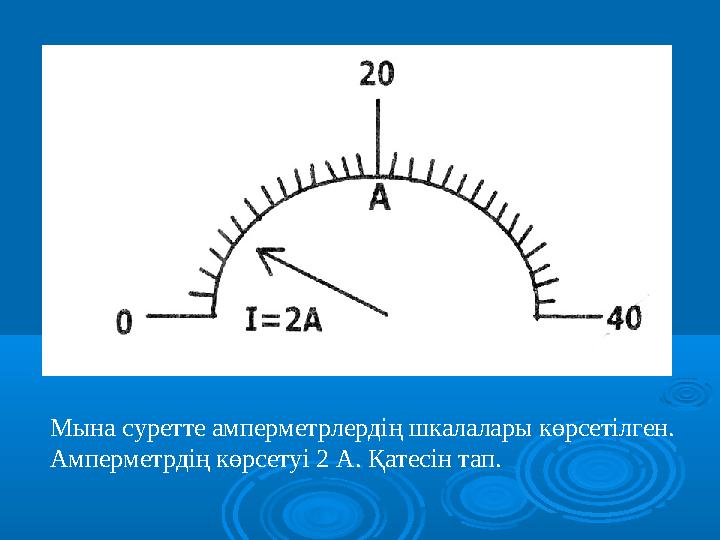 М ына суретте амперметрлердің шкалалары көрсетілген. Амперметрдің көрсетуі 2 А. Қатесін тап.