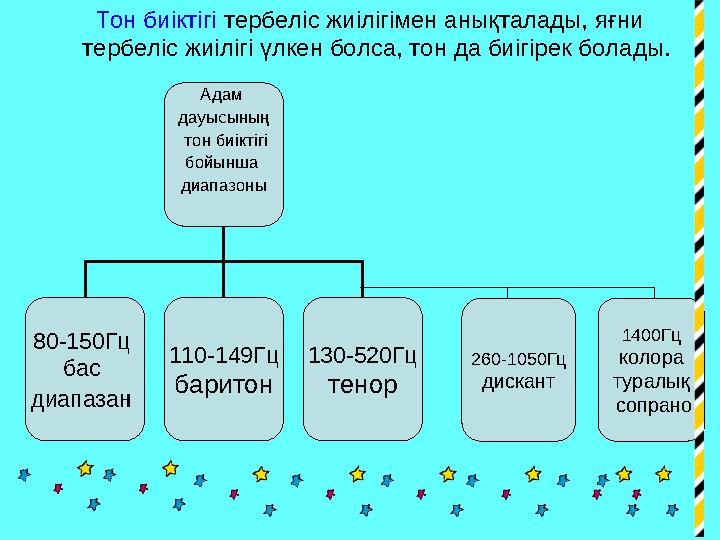 Тон биіктігі тербеліс жиілігімен анықталады, яғни тербеліс жиілігі үлкен болса, тон да биігірек болады.