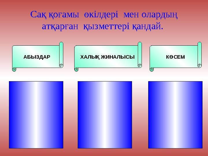 Сақ қоғамы өкілдері мен олардың атқарған қызметтері қандай. АБЫЗДАР ХАЛЫҚ ЖИНАЛЫСЫ КӨСЕМ