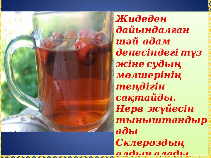 Жидеден дайындалған шәй адам денесіндегітұз жінесудың мөлшерінің теңдігін . сақтайды Нерв жүйес