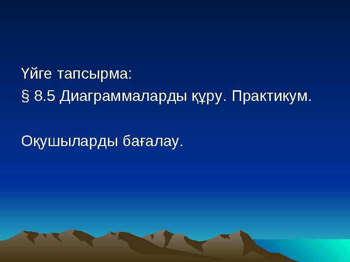 Үйге тапсырма: § 8.5 Диаграммаларды құру. Практикум. Оқушыларды бағалау.