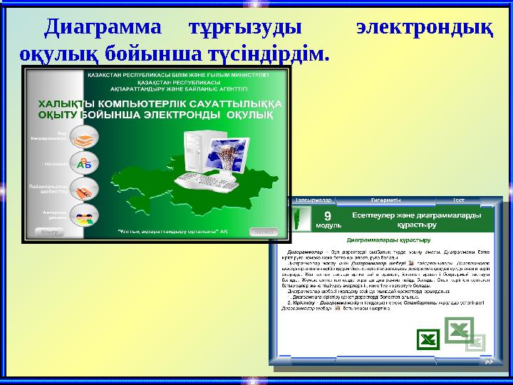 Диаграмма тұрғызуды электрондық оқулық бойынша түсіндірдім.