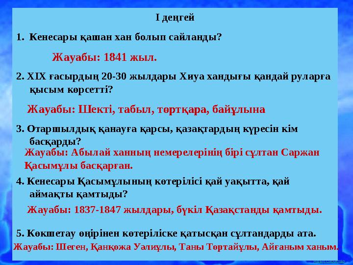 Ашық сабақтарI деңгей 1. Кенесары қашан хан болып сайланды? 2. XIX ғасырдың 20-30 жылдары Хиуа хандығы қандай руларға қысым