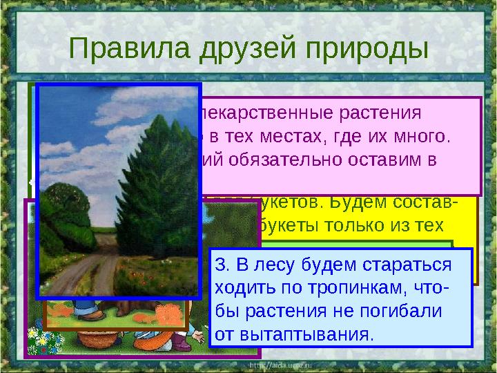 Правила друзей природы 1. Находясь в природе, нельзя срывать растения для букетов. Будем состав- лять букеты только из тех ра