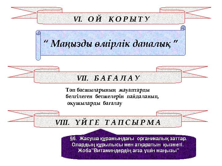 VVІ. О Й Қ О Р Ы Т УІ. О Й Қ О Р Ы Т У VVІІІ. Ү Й Г Е Т А П С Ы Р М АІІІ. Ү Й Г Е Т А П С Ы Р М А VVІІ. Б