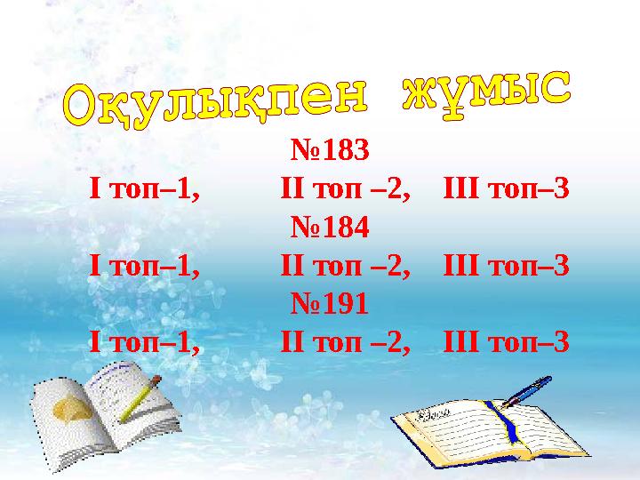 № 183 І топ–1, ІІ топ –2, ІІІ топ–3 №184 І топ–1, ІІ топ –2, ІІІ топ–3 №191 І топ–1, ІІ топ –2,