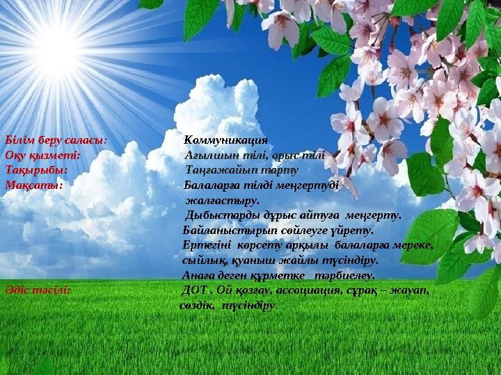 Білім беру саласы: Коммуникация Оқу қызметі: Ағылшын тілі, орыс тілі Тақыр