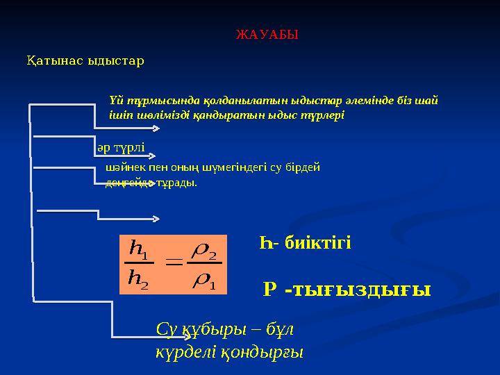 ЖАУАБЫ әр түрлі Һ- биіктігі P -тығыздығыҚатынас ыдыстар Үй тұрмысында қолданылатын ыдыстар әлемінде біз шай ішіп шөлімізді