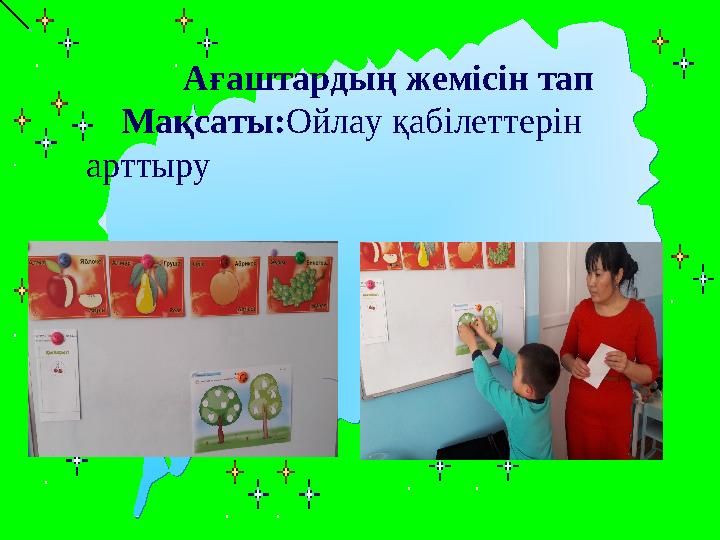 Ағаштардың жемісін тап Мақсаты:Ойлау қабілеттерін арттыру