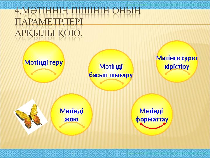 Мәтінді теру Мәтінге сурет кірістіруМәтінді басып шығару Мәтінді жою Мәтінді форматтау