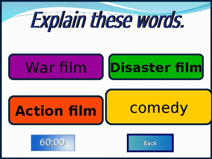 War film Action film comedy Disaster film BackBack