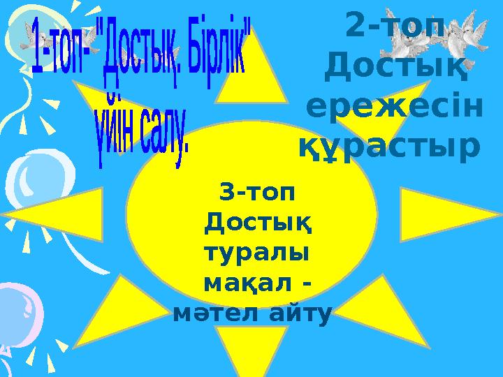 3-топ Достық туралы мақал - мәтел айту 2-топ Достық ережесін құрастыр