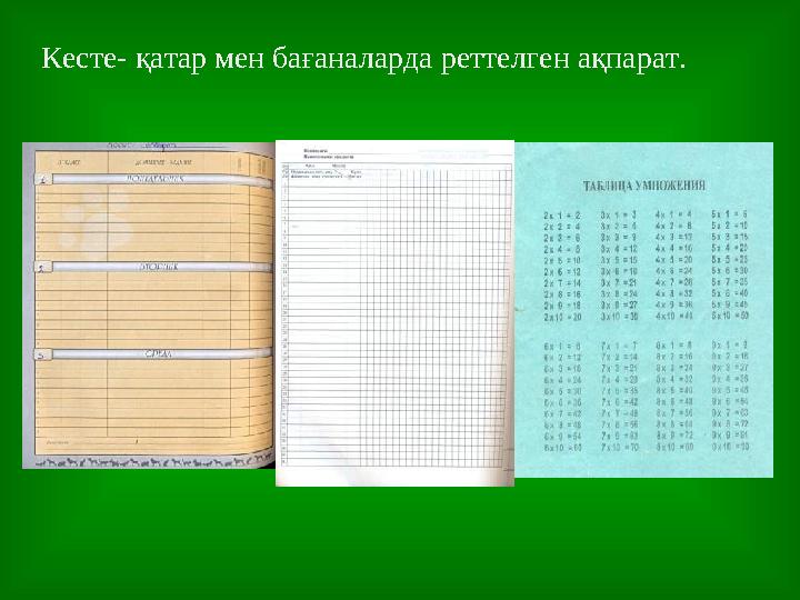 Кесте- қатар мен бағаналарда реттелген ақпарат.