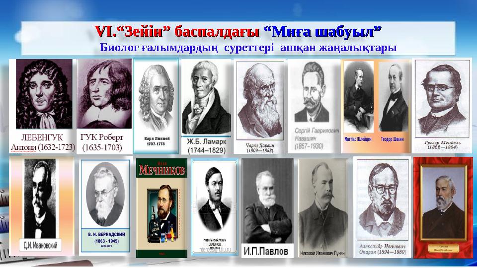 VV І.“Зейін” баспалдағы І.“Зейін” баспалдағы “Миға шабуыл”“Миға шабуыл” Биолог ғалымдардың суреттері ашқан