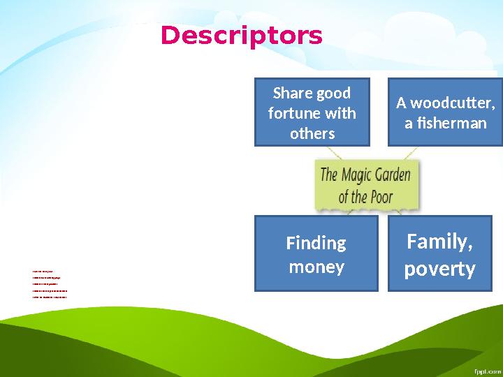 Descriptors 1 Read the theory box 2 write who are ordinary people 3 write the human problems 4 write the luck/ supernatural el