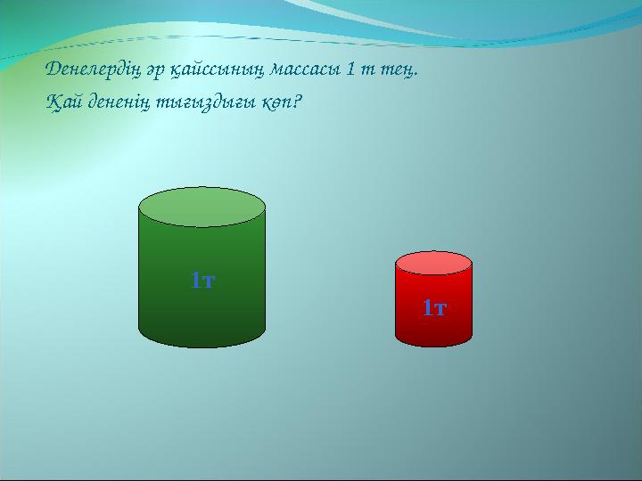 Денелердің әр қайссының массасы 1 т тең. Қай дененің тығыздығы көп? 1т 1т