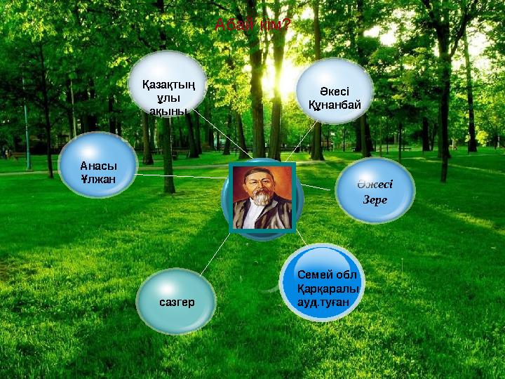 Қазақтың ұлы ақыны Анасы Ұлжан сазгер Әжесі ЗереӘкесі Құнанбай Семей обл Қарқаралы ауд.туған Абай кім?