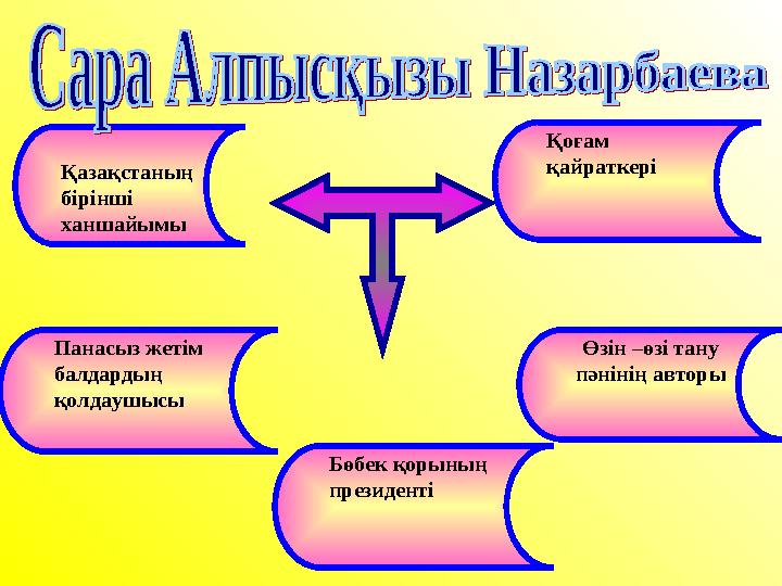 Қазақстаның бірінші ханшайымы Қоғам қайраткері Өзін –өзі тану пәнінің авторыПанасыз жетім балдардың қолдаушысы Бөбек қорын