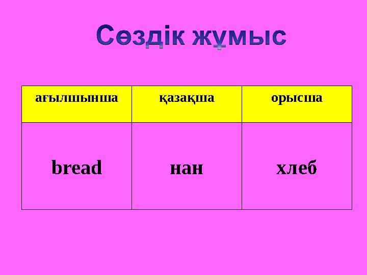 ағылшынша қазақша орысша bread нан хлеб