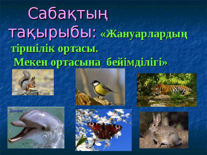 СС абақтың абақтың тақырыбы:тақырыбы: «Жануарлардың «Жануарлардың тіршілік ортасы. тіршілік ортасы. Мекен ортасы