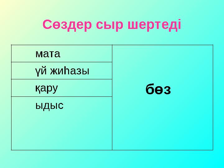 Сөздер сыр шертеді мата бөз үй жиһазы қару ыдыс