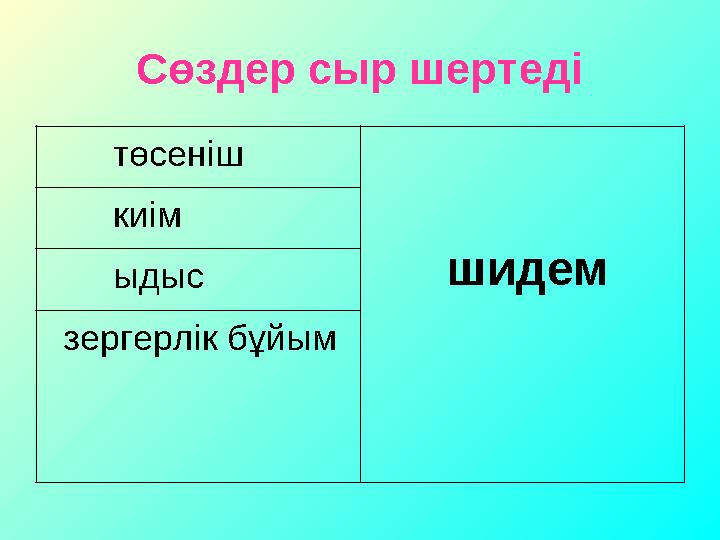 Сөздер сыр шертеді төсеніш шидем киім ыдыс зергерлік бұйым