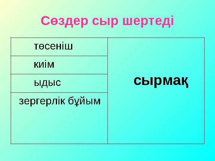 Сөздер сыр шертеді төсеніш сырмақ киім ыдыс зергерлік бұйым