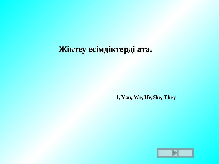 Жіктеу есімдіктерді ата. I, You, We, He,She, They