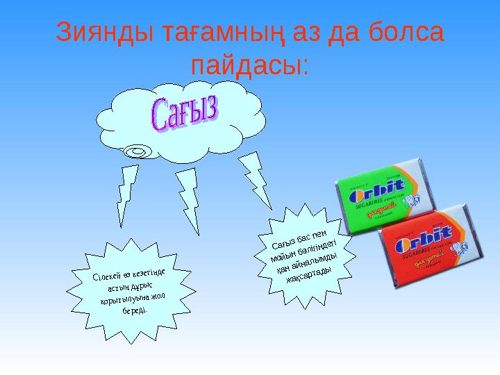 Зиянды тағамның аз да болса пайдасы:Сілекей өз кезегінде астың дұрыс қорытылуына жол береді. Сағыз бас пен мойын бөліг