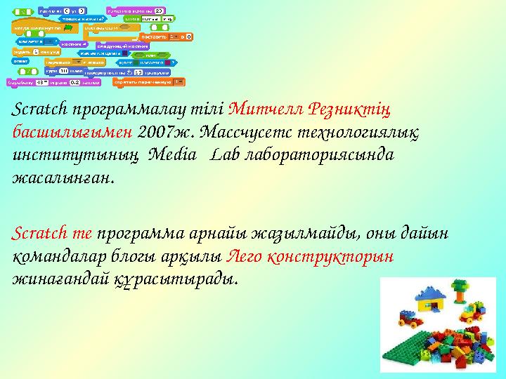 Scratch программалау тілі Митчелл Резниктің басшылығымен 2007ж. Массчусетс технологиялық институтының Media Lab лабора