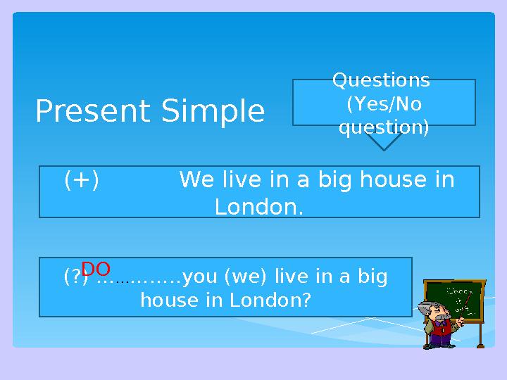 Present Simple Questions (Yes/No question) (+) We live in a big house in London. (?) … … ……..you (we) live in a bi