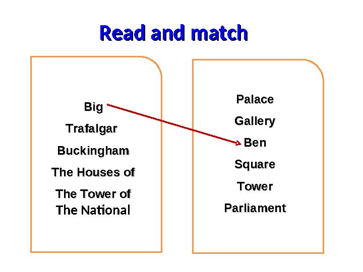 Read and matchRead and match BigBig Trafalgar Trafalgar BuckinghamBuckingham The Houses ofThe Houses of The Tower ofThe Tower o