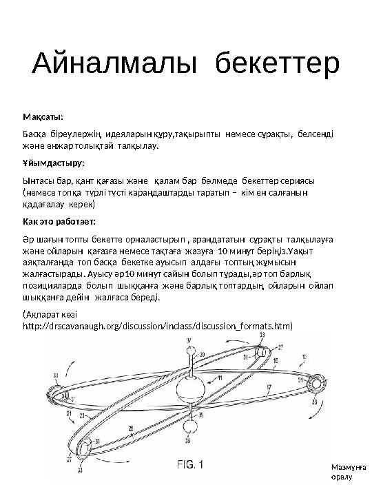 Стоп-кадр Толығырақ: http://www.lgec.org.uk/LagaNews/jun04tool.pdf Мақсаты : Талқылауды демеу үшін кинестетикалық әдіс. Ұйы