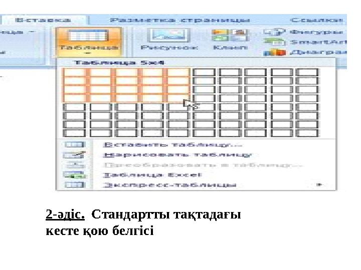 2-ә діс . Стандартты тақтадағы кесте қою белгісі