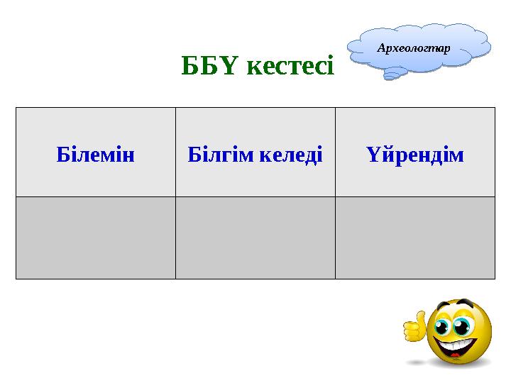 ББҮ кестесі Білемін Білгім келеді Үйрендім АрхеологтарАрхеологтар