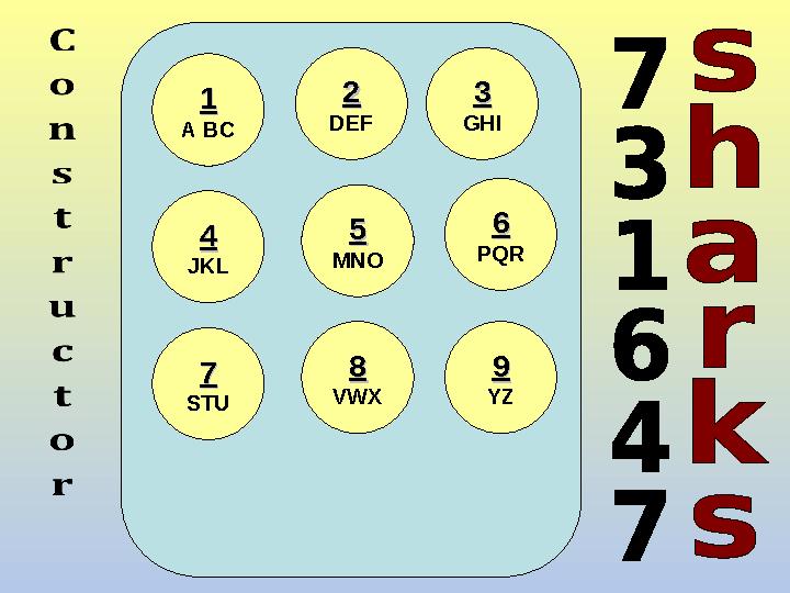 11 А BC 22 DEF 33 GHI 44 JKL 55 MNO 66 Р QR 77 STU 88 VWX 99 YZ